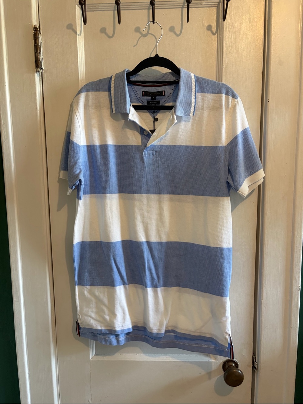 Tommy Hilfiger Light Blue & White Wide Stripe Polo